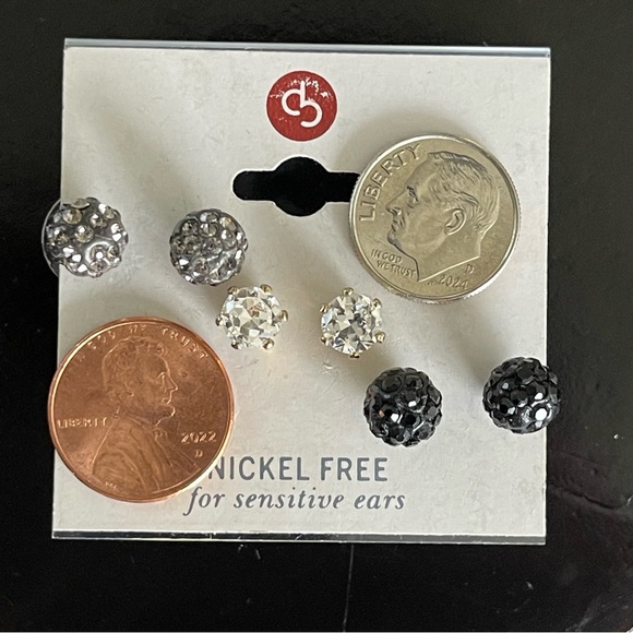 3 Pair Crystal Stud Earrings Set Nickel Free For Sensitive Ears - Picture 9 of 15